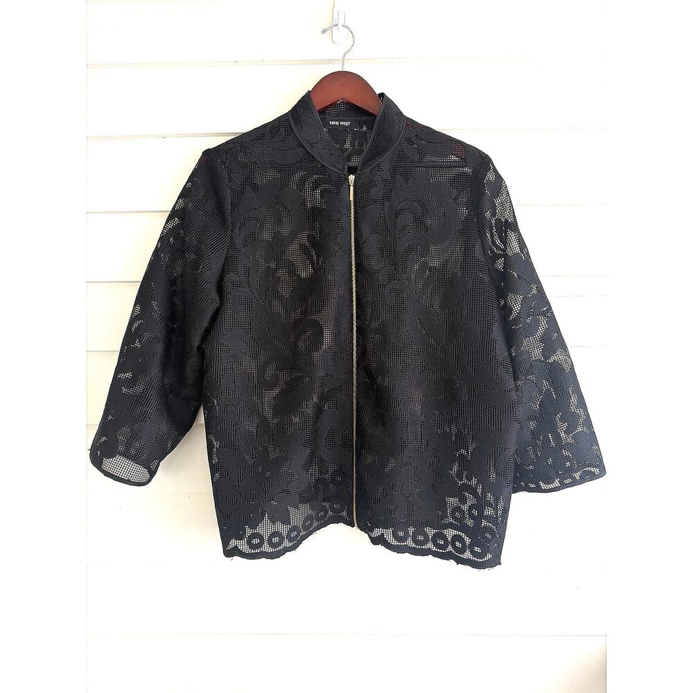 Nine West Black Lace Zip Front Jacket - Whimsigoth Sheer Artsy Boho Indie Sleaze